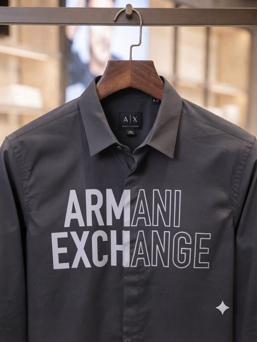 ARMANI EXCHANGE 2026 grey shirt 100 percent cotton mill-made fabric close up