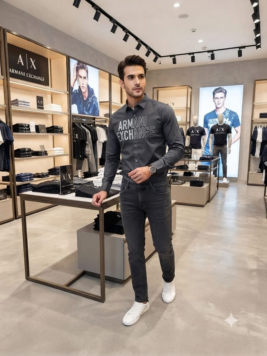 ARMANI EXCHANGE 2026 premium grey cotton shirt fashion wear