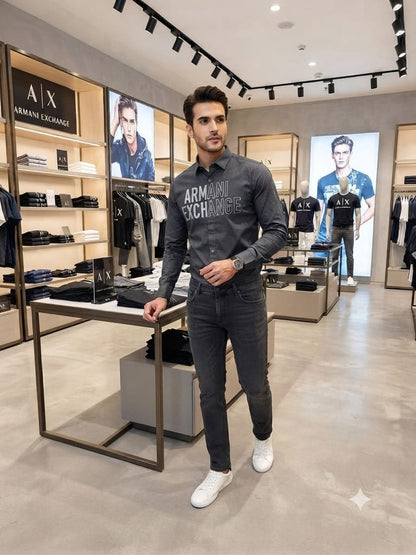 ARMANI EXCHANGE 2026 premium grey cotton shirt fashion wear