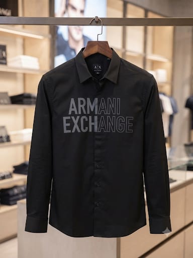 ARMANI EXCHANGE 2026 premium black cotton shirt regular fit front view