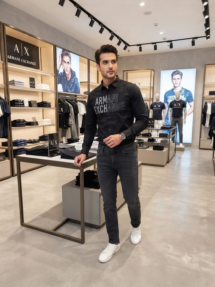ARMANI EXCHANGE 2026 premium black cotton shirt fashion wear