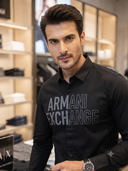 ARMANI EXCHANGE 2026 black regular fit shirt accessories intact