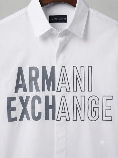 ARMANI EXCHANGE 2026 white shirt 100 percent cotton mill-made fabric close up