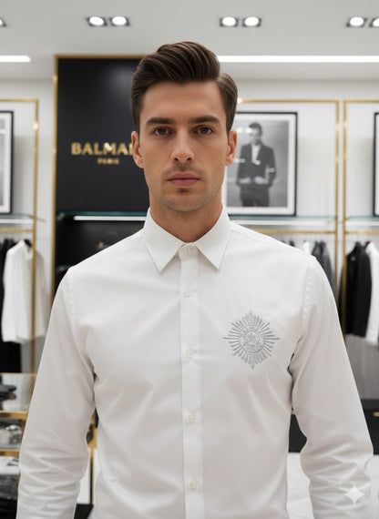 BALMAIN 2026 white shirt 100 percent cotton mill-made fabric close up