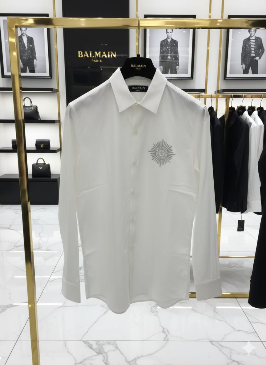 BALMAIN 2026 Paris premium white cotton shirt front view