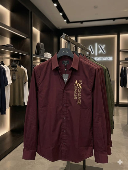 ARMANI 2026 premium wine cotton yarn-dyed shirt front view