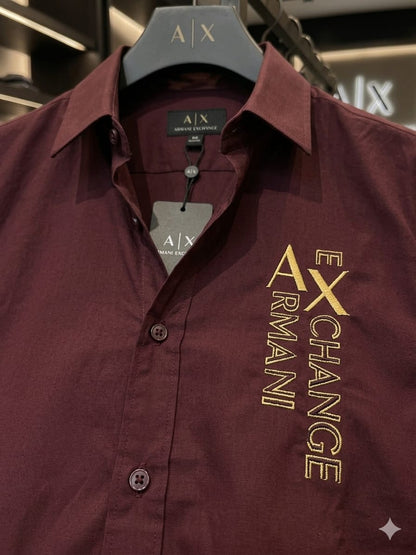 ARMANI 2026 wine shirt imported cotton yarn-dyed fabric close up