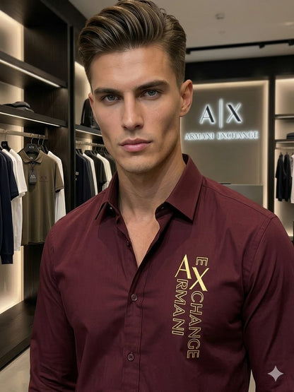 ARMANI 2026 wine shirt same-brand embossed buttons detail