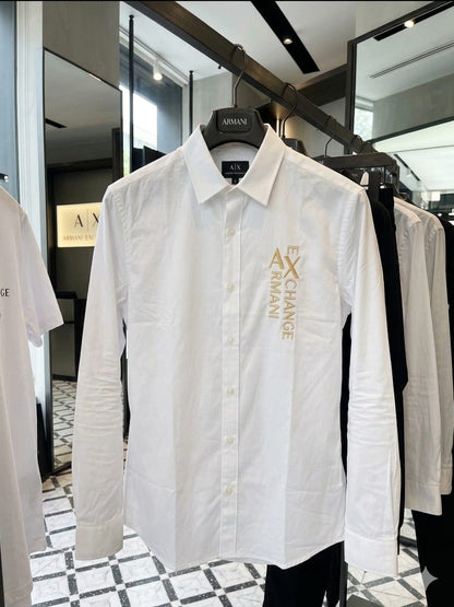 ARMANI 2026 premium white cotton yarn-dyed shirt front view