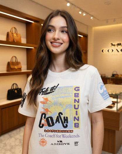 Coach white western women's wear clothing oversized tee