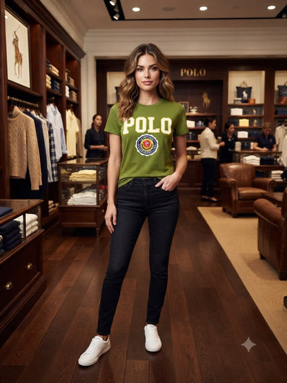 Premium olive green women's t shirt with embellished detailing