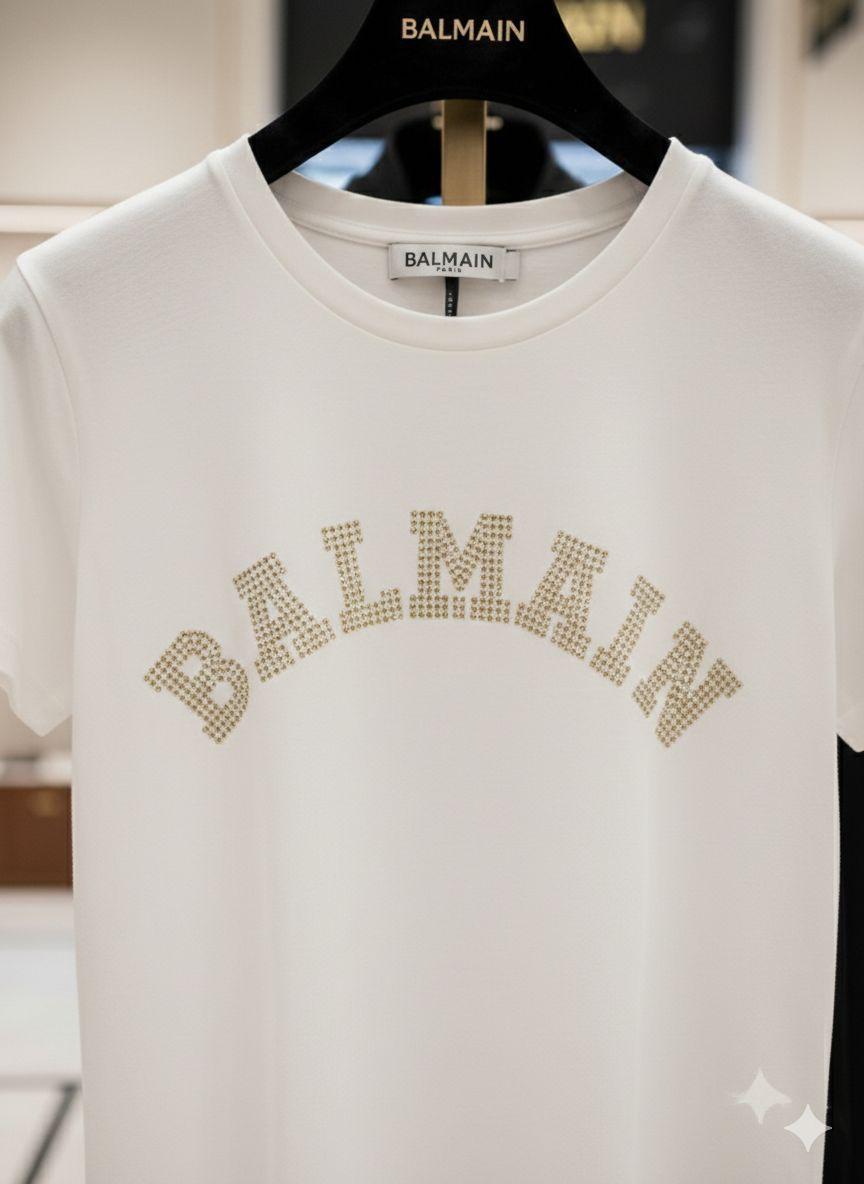 White women's wear Balmain cotton peach t shirt