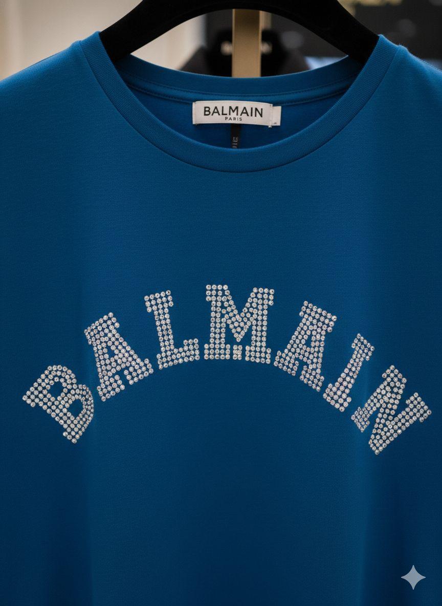 Blue women's wear Balmain cotton peach t shirt
