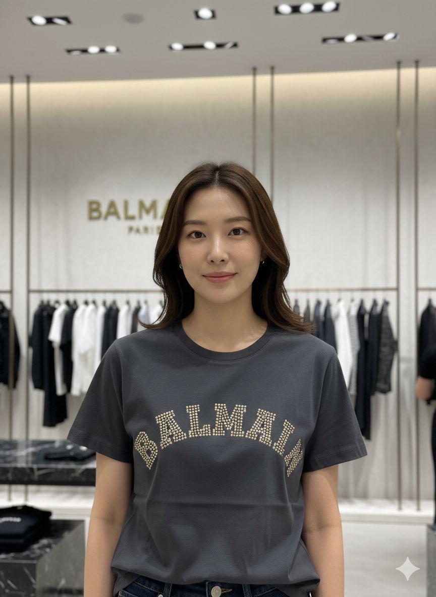 Grey women's wear Balmain cotton peach t shirt