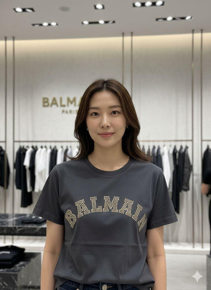 Grey women's wear Balmain cotton peach t shirt