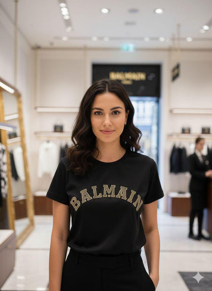 Black women's wear Balmain cotton peach t shirt
