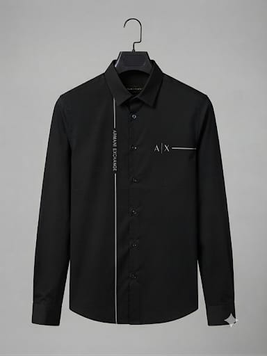 ARMANI EXCHANGE 2026 premium black cotton shirt regular fit front view