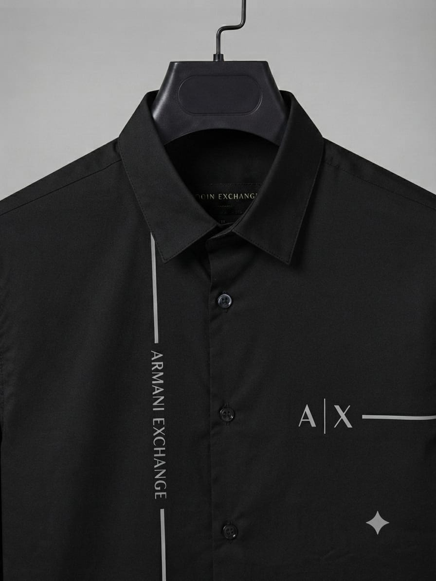 ARMANI EXCHANGE 2026 black shirt 100 percent cotton mill-made fabric close up