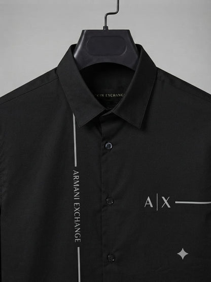 ARMANI EXCHANGE 2026 black shirt 100 percent cotton mill-made fabric close up