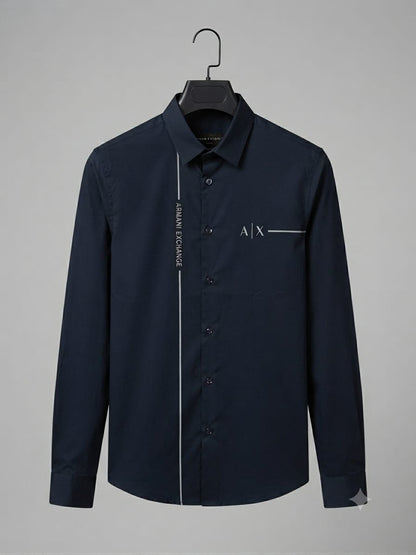 ARMANI EXCHANGE 2026 premium navy blue cotton shirt regular fit front view