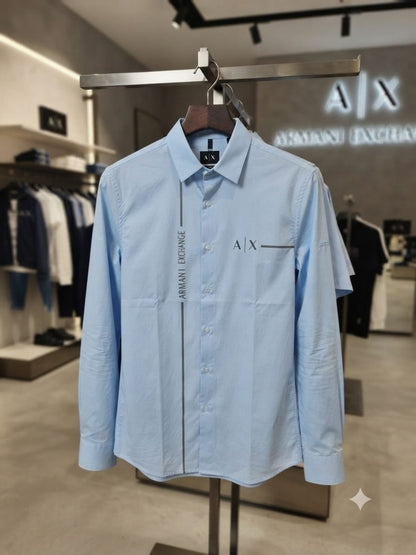 ARMANI EXCHANGE 2026 premium sky blue cotton shirt regular fit front view