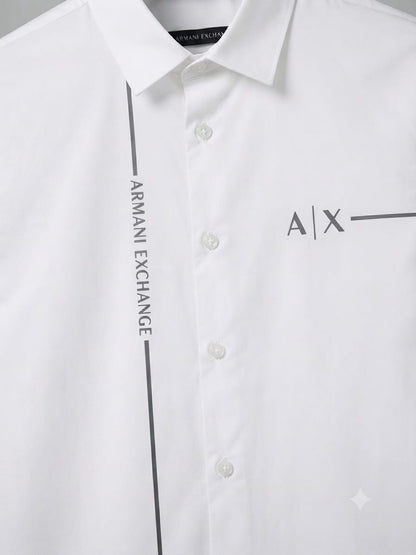ARMANI EXCHANGE 2026 white shirt 100 percent cotton mill-made fabric close up

