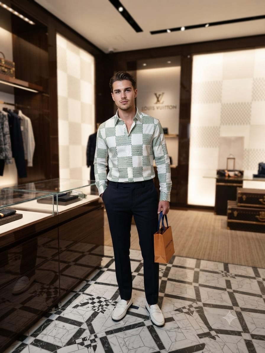 LOUIS VUITTON 2026 light green premium cotton shirt detailed view