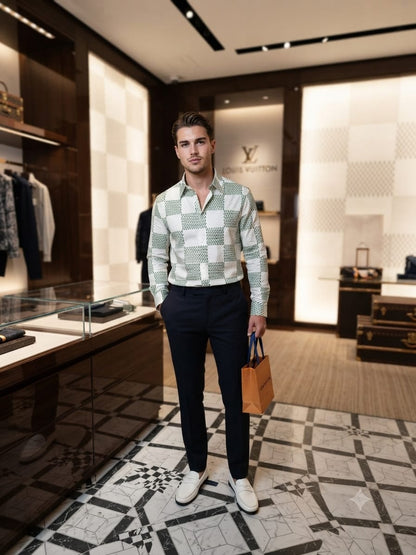 LOUIS VUITTON 2026 light green premium cotton shirt detailed view