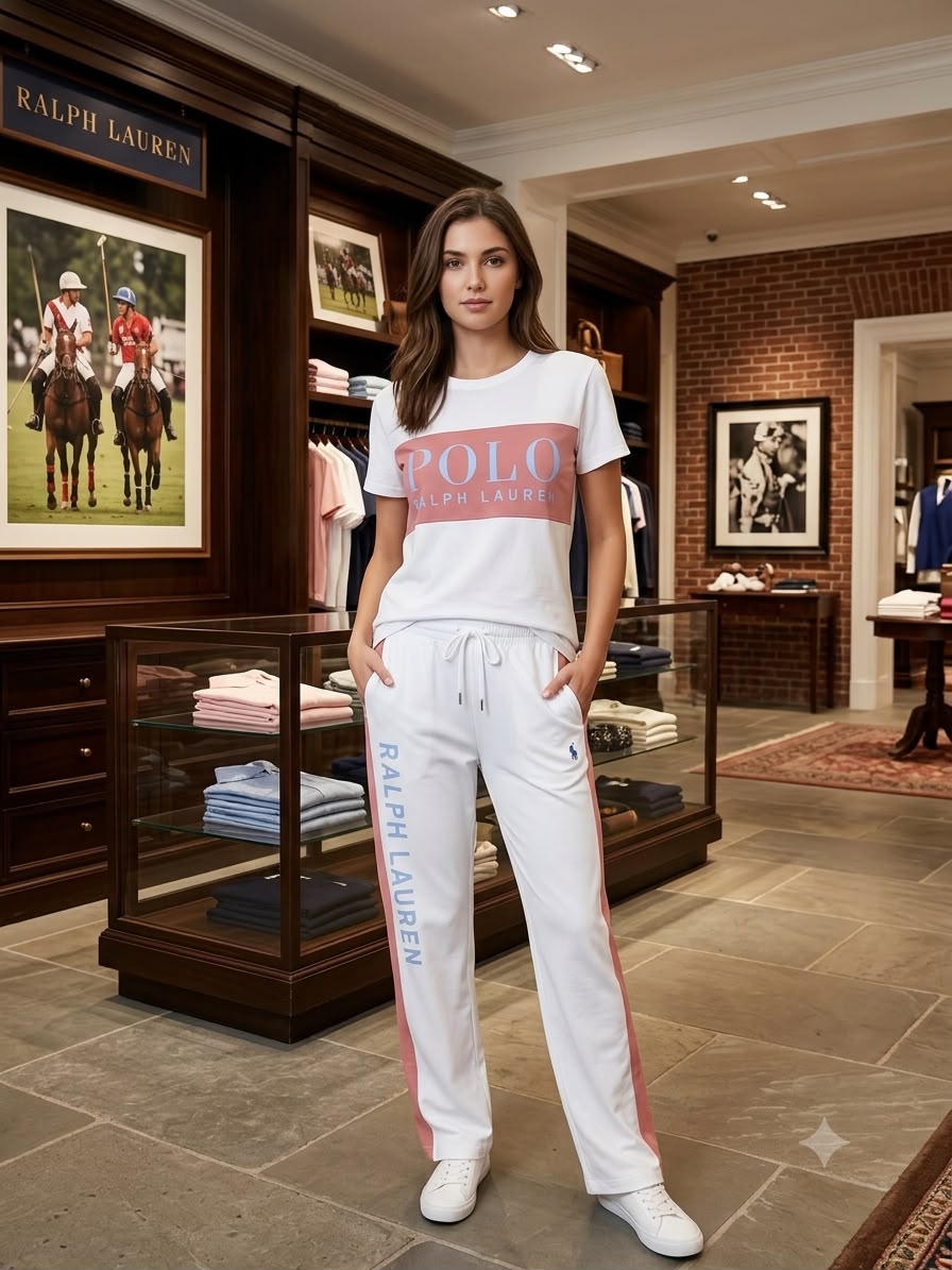 POLO RALPH LAUREN || Women's White & Dust Pink Co-ord Set | Luxury Loungewear