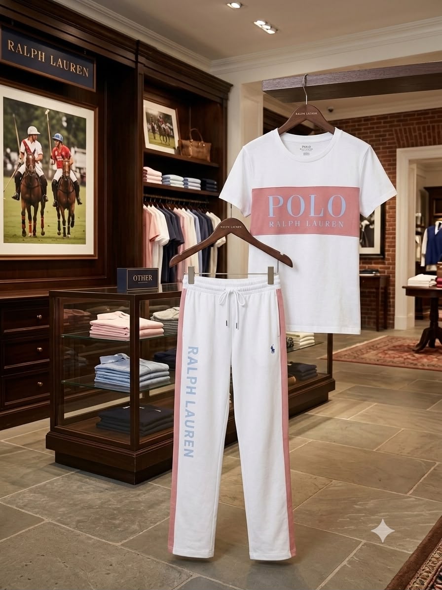 POLO RALPH LAUREN || Women's White & Dust Pink Co-ord Set | Luxury Loungewear