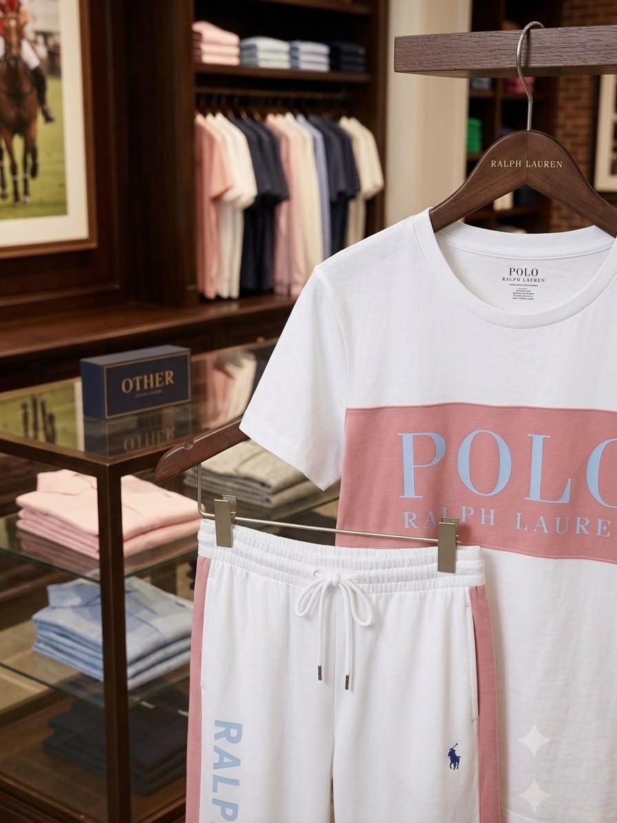 POLO RALPH LAUREN || Women's White & Dust Pink Co-ord Set | Luxury Loungewear