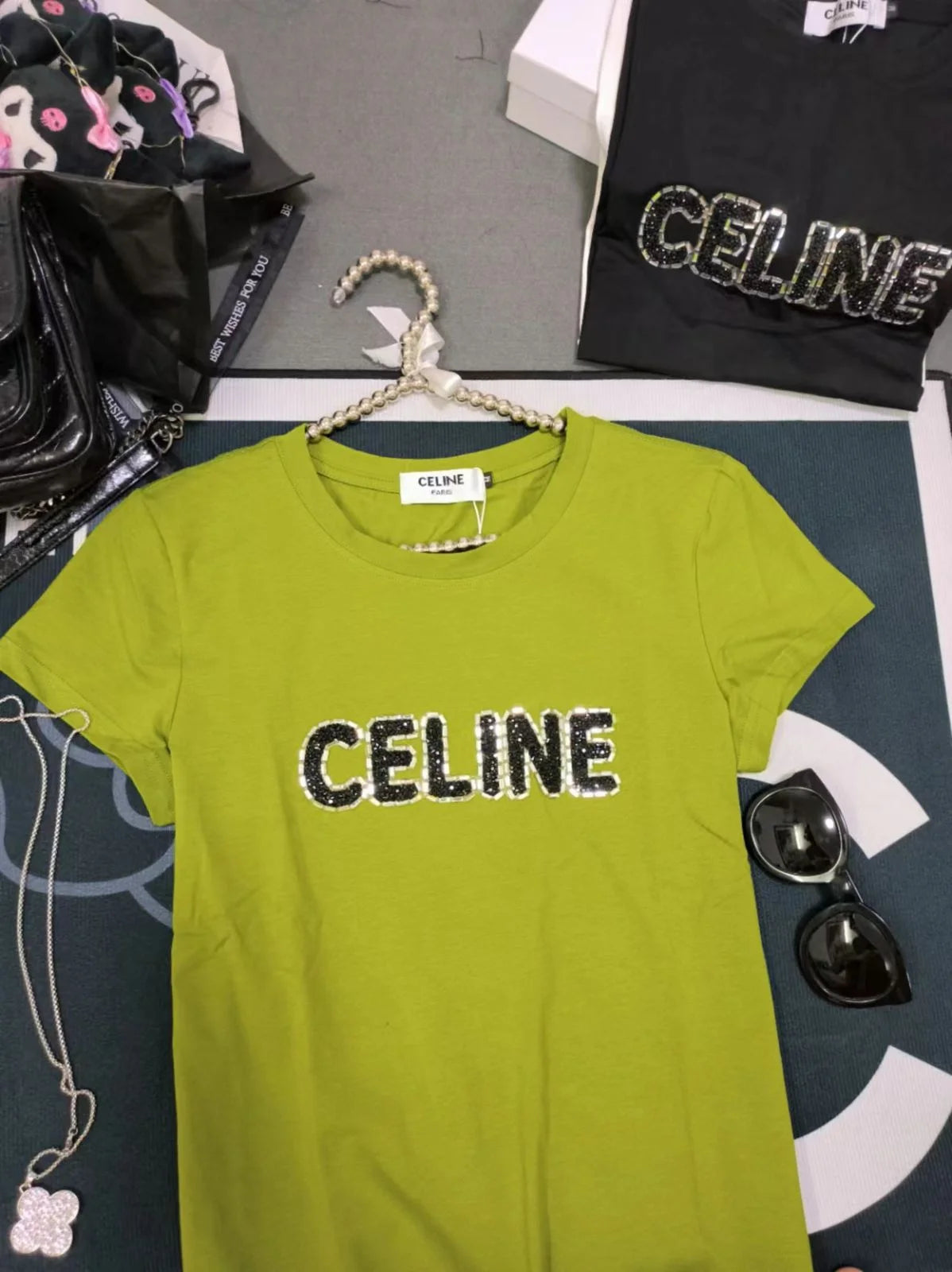 CELINE || Celine Logo Loose Print T-Shirt With Studs For Girls - FASHION MYST 