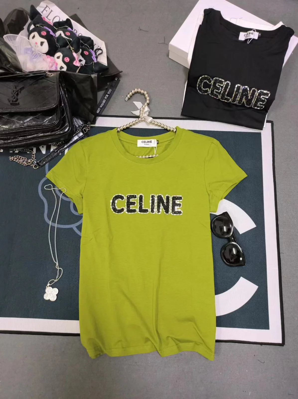 CELINE || Celine Logo Loose Print T-Shirt With Studs For Girls - FASHION MYST 