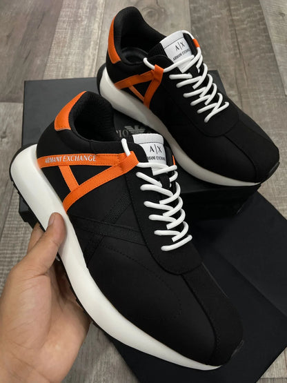 ARM*NI EXCH*NGE || Appliqué-Logo Orange Stripe Panelled Sneakers