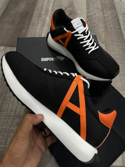 ARM*NI EXCH*NGE || Appliqué-Logo Orange Stripe Panelled Sneakers