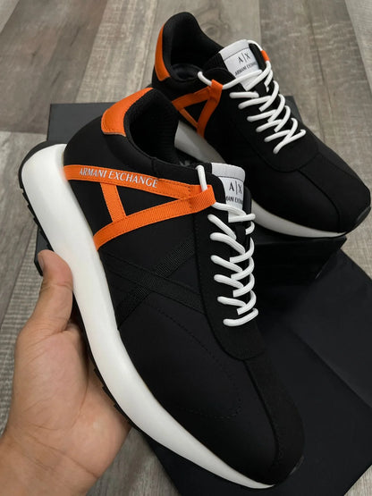 ARM*NI EXCH*NGE || Appliqué-Logo Orange Stripe Panelled Sneakers