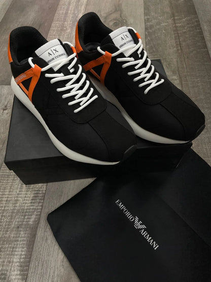 ARM*NI EXCH*NGE || Appliqué-Logo Orange Stripe Panelled Sneakers