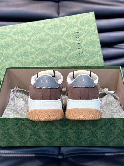 GUCCI || GG Double Screener Panelled Brown Sneakers