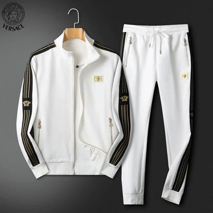 VERSACE || Men's Allover-Pattern With Metal Logo Cotton Track Jacket