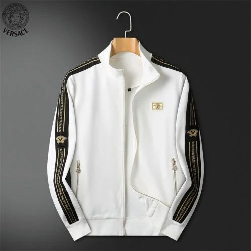 VERSACE || Men's Allover-Pattern With Metal Logo Cotton Track Jacket