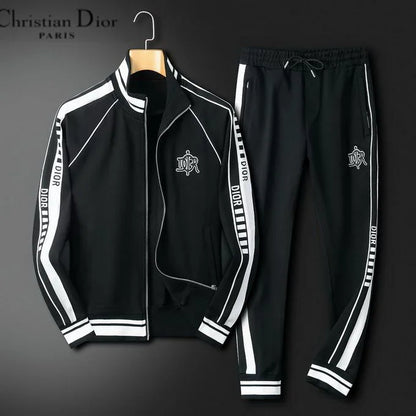 CHRISTIAN DIOR || Luxury Contrast Logo Tapping Black Tracksuit