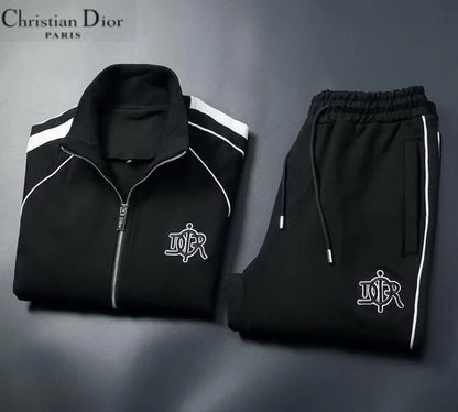 CHRISTIAN DIOR || Luxury Contrast Logo Tapping Black Tracksuit