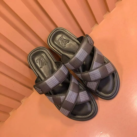 LOUIS VUITTON ||  LV Venice Mule Monogram Eclipse Slides Sandals- FASHION MYST