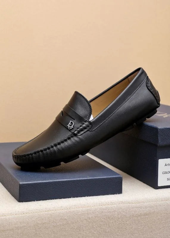 CHRISTIAN DIOR || Classic Brown Leather Loafers With Dior Metal Logo- FASHION MYST