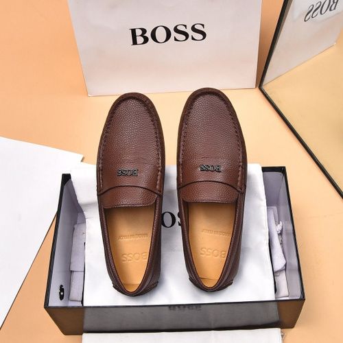 BOSS || Men's Noel Nappa-Leather Driving Moccasins With Metal Logo -  Brown