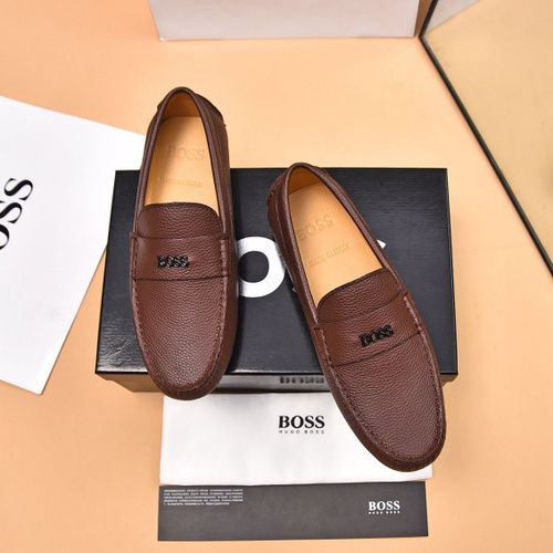 BOSS || Men's Noel Nappa-Leather Driving Moccasins With Metal Logo -  Brown