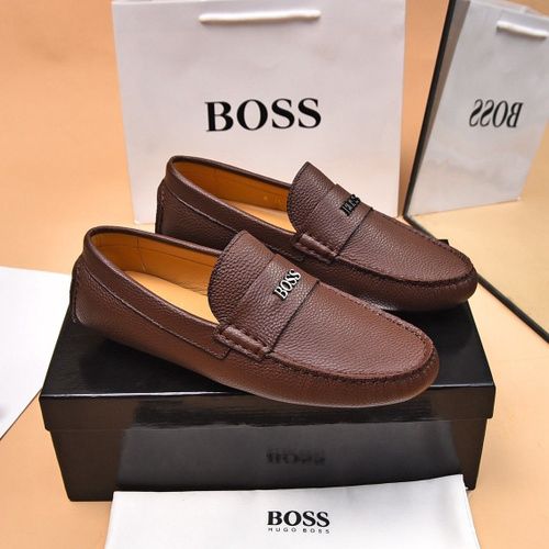 BOSS || Men's Noel Nappa-Leather Driving Moccasins With Metal Logo -  Brown