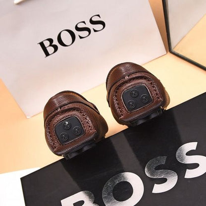 BOSS || Men's Noel Nappa-Leather Driving Moccasins With Metal Logo -  Brown