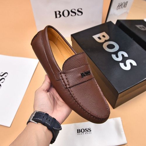BOSS || Men's Noel Nappa-Leather Driving Moccasins With Metal Logo -  Brown