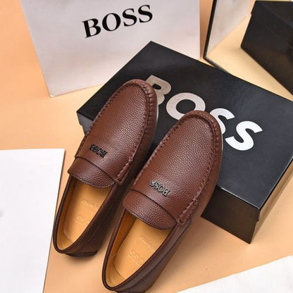 BOSS || Men's Noel Nappa-Leather Driving Moccasins With Metal Logo -  Brown